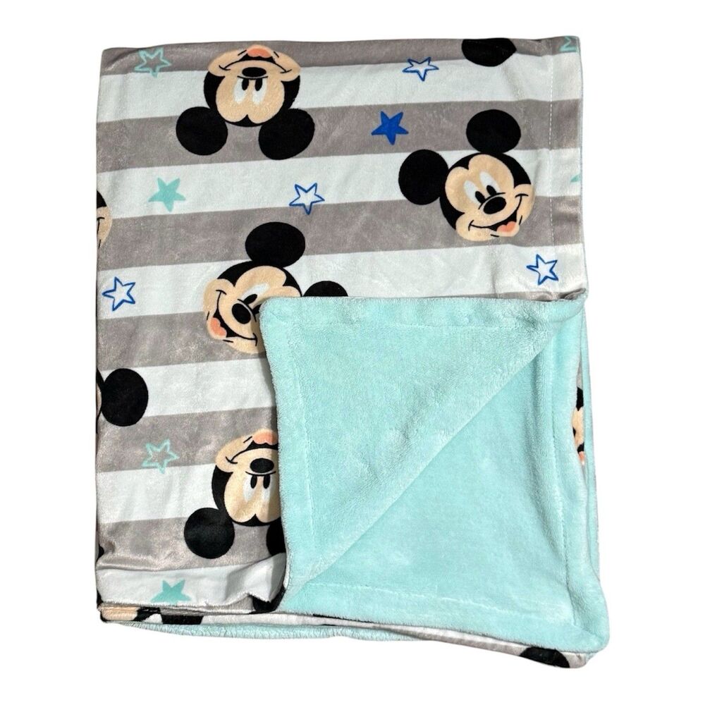 Disney Baby Mickey Mouse Blanket Gray Blue 29x36 Inches